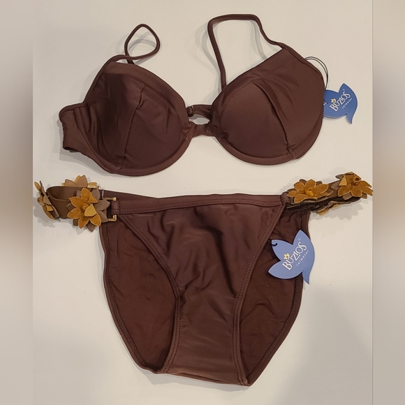 Buzios 2pc Brazilian Leather Floral Bikini Set - Picture 1 of 12